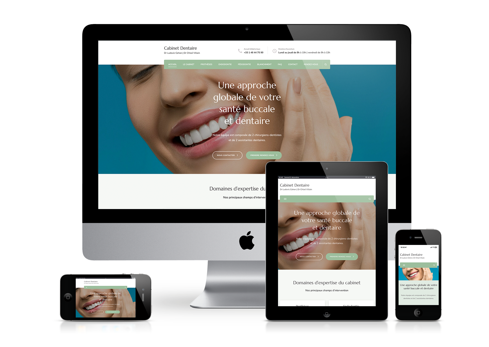 Captures d'écran du site internet du cabinet dentaire